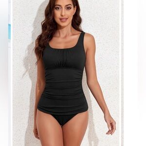 Tankini Bathing Suits for Women Two Piece High Waisted Ribbed Ruched Swimsuit 2X